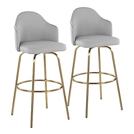 LumiSource Ahoy Fixed-Height Bar Stools, Light Gray/Gold, Set Of 2 Stools