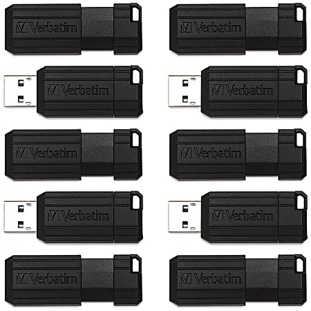 Verbatim® PinStripe USB Flash Drive, 64GB, Black, Pack Of 10