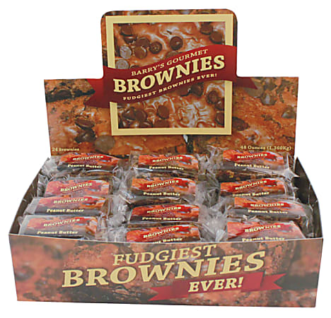 Barry's Gourmet Brownies, Peanut Butter Chocolate Chunk, 2 Oz, 24 Brownies Per Pack, Box Of 8 Packs