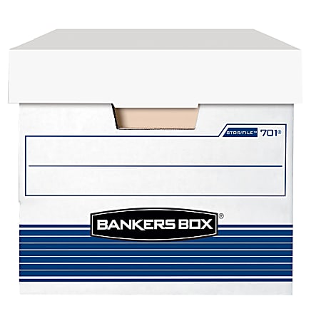 Bankers Box® Stor/File™ Medium-Duty Storage Boxes With Locking Lift-Off Lids And Built-In Handles, Letter Size, 24" x 12" x 10", 60% Recycled, White/Blue, Case Of 12