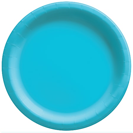 Amscan Round Paper Plates, Caribbean Blue, 6-3/4”, 50 Plates Per Pack, Case Of 4 Packs