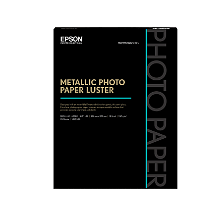 Epson® Metallic Photo Paper, Letter Size (8 1/2" x 11"), 68 Lb, White, Ream Of 25 Sheets, # S045596