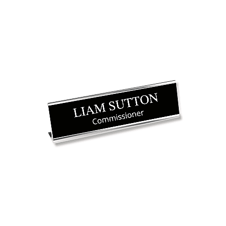Custom Engraved Plastic Desk Signs With Slide-in Metal Holder, 2" x 8"