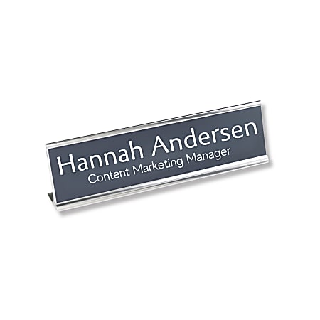 Custom Engraved Plastic Desk Signs With Slide-in Metal Holder, 2" x 10"