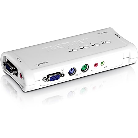 TRENDnet 4-Port PS2 KVM Switch and Cable Kit with Audio, Manage 4 Computers, Windows/Linux, Auto-Scan, VGA/SVGA HDB, 15-Pin, TK-408K - 4 x 1 - 4 x HD-15 Keyboard/Mouse/Video