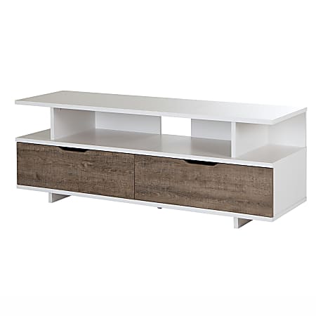 South Shore Reflekt TV Stand With Drawers For TVs Up To 60", Weathered Oak/Pure White