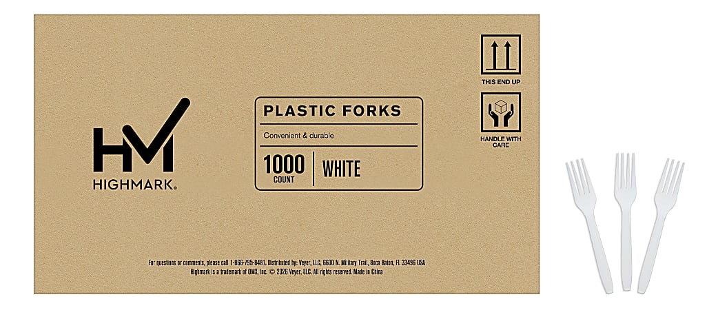 Highmark&reg; Plastic Utensils, Medium-Size Forks, White, Box Of 1,000 Forks