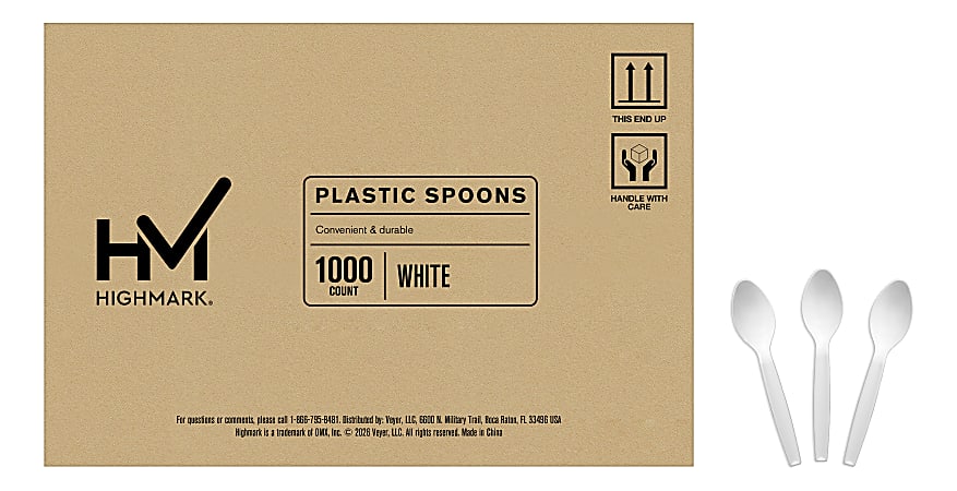 Highmark&reg; Plastic Utensils, Medium-Size Spoons, White, Box Of 1,000 Spoons