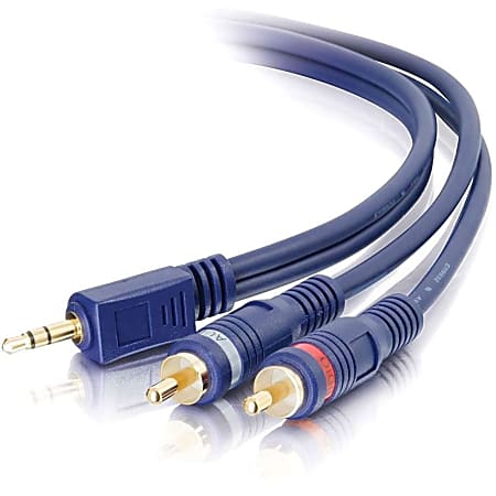 C2G 3ft Velocity One 3.5mm Stereo Male to Two RCA Stereo Male Y-Cable - RCA Male - Mini-phone Male - Blue