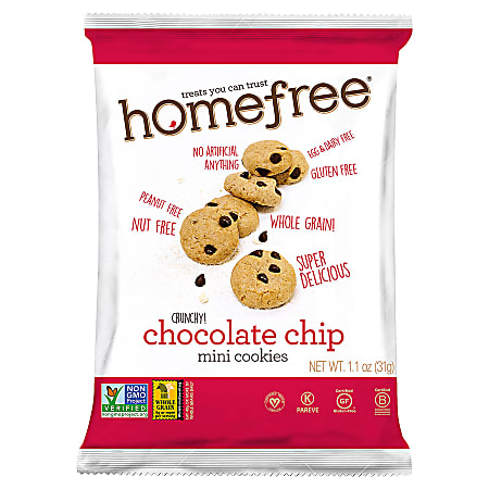 HomeFree Treats Gluten-Free Chocolate-Chip Mini Cookies, 1.1 Oz, Pack Of 30