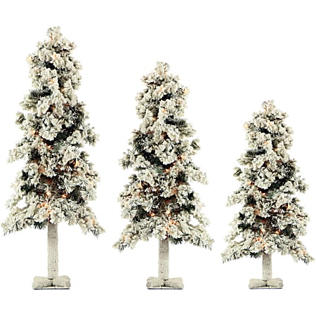 Fraser Hill Farm Snowy Alpine Tree Set With Clear Lights, 2', 3', and 4', Set of 3