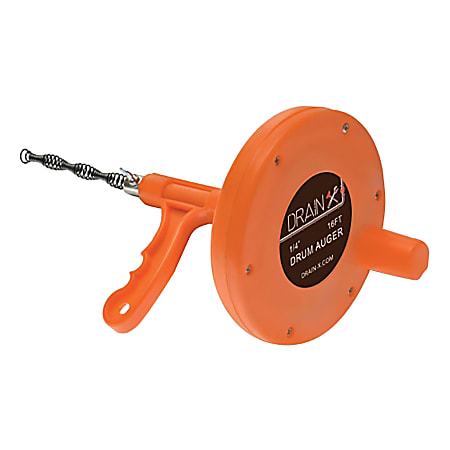 DrainX® Plumbing Snake Drain Auger, 16’, Orange