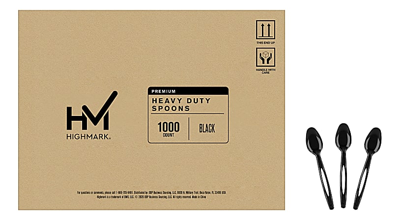Highmark&reg; Plastic Utensils, Full-Size Spoons, Black, Box Of 1,000 Spoons