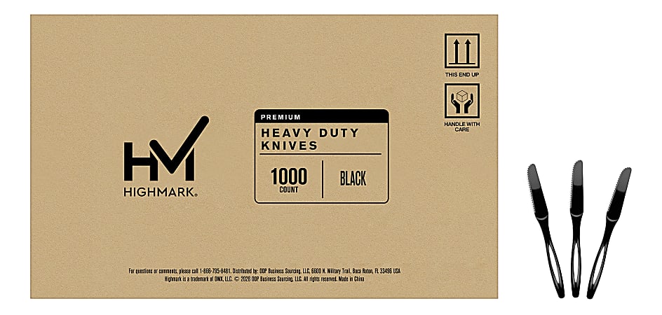 Highmark® Plastic Utensils, Full-Size Knives, Black, Box Of 1,000 Knives