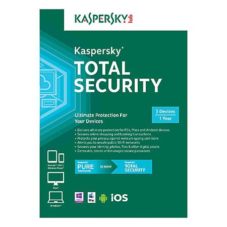 Kaspersky Total Security, For 3 Devices, 1-Year Subscription, For PC/Mac, Traditional Disc