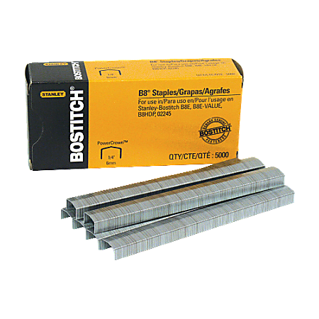 Stanley Bostitch® B8 PowerCrown™ Premium Staples, 1/4", Box Of 5000