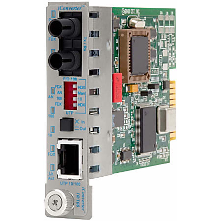 Omnitron iConverter 10/100 Ethernet Fiber Media Converter RJ45 ST Multimode 2km Module - 1 x 10/100BASE-TX; 1 x 100BASE-SX; Internal Module; Lifetime Warranty
