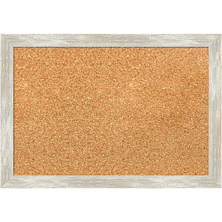 Amanti Art Rectangular Non-Magnetic Cork Bulletin Board, Natural, 20” x 14”, Crackled Metallic Narrow Plastic Frame