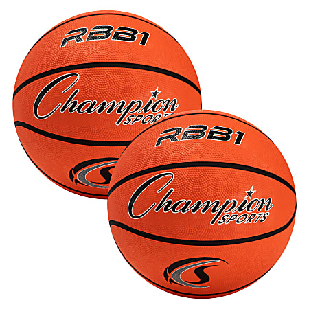Champion Sports Rubber Basketballs, Official Size, Orange/Black, Pack Of 2 Balls
