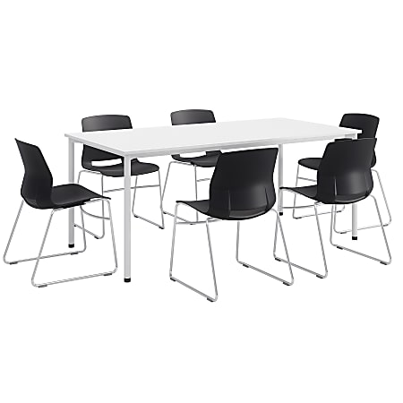 KFI Studios Dailey Table Set With 6 Sled Chairs, White Table/Black Chairs