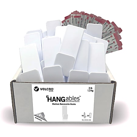 VELCRO® Medium Removable Hooks - 18 Medium Hook - 3 lb (1.36 kg) Capacity - 3.5" - 1.3"- 0.8" -  - 30181