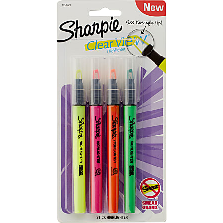 Sharpie Clear View Highlighters, See-Thru Tip, Assorted Colors - 4/Set 