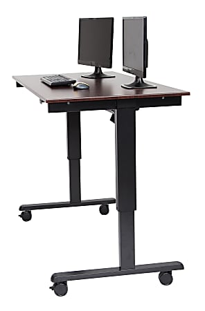 Luxor 59"W Wood Electric Standing Desk, Dark Walnut/Black