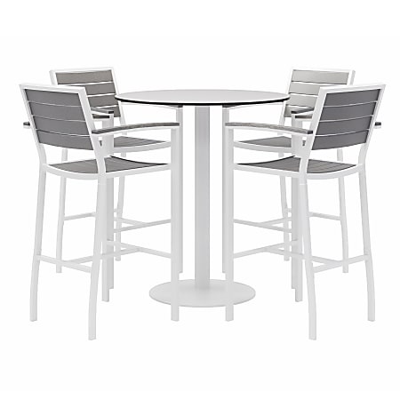 KFI Studios Eveleen 5-Piece Outdoor Patio Set, 33-13/16”H x 35”W x 35”D, White/Gray Chairs, White Table