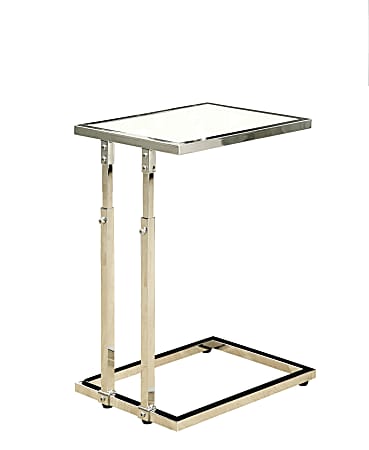 Monarch Specialties Accent Table With Adjustable Chrome Base, Rectangle, Glossy White