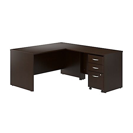 Bush Business Furniture Series C 60"W L-Shaped Desk With 42"W Return And Mobile File Cabinet, Mocha Cherry, Standard Delivery
