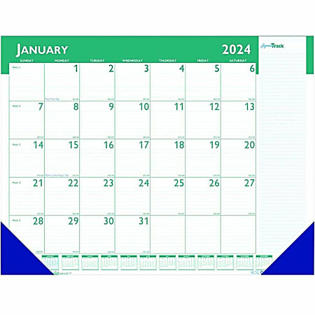 House of Doolittle Monthly Desk Pad Calendar Express Track 22 x 17 Inches - Monthly - 1.1 Year - January to January - 1 Month Single Page Layout - 22" x 17" - Desk Pad - Paper - Gummed Header with Blue Leatherette Bottom Corners