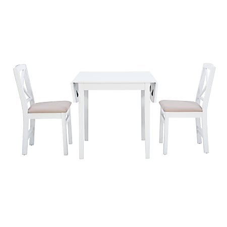 Linon Thames 3-Piece Drop-Leaf Table Set, Beige/White