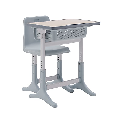 Linon Storey Childs Adjustable Desk And Chair Set Gray Office Depot