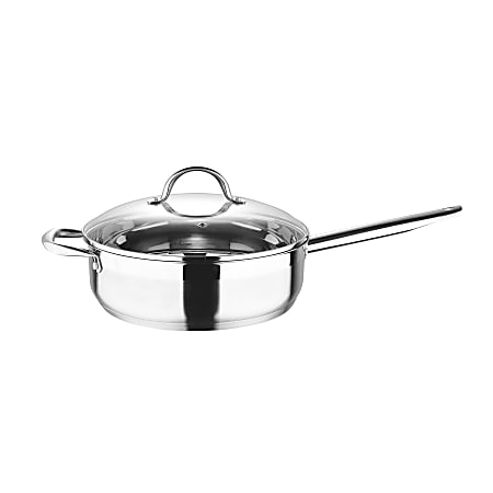 Bergner Stainless-Steel Induction-Ready Sauté Pan With Helper Handle And Lid, 5 Qt, Stainless Steel