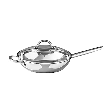 Bergner 12 in. Stainless Steel Nonstick Frying Pan with Lid, Silver