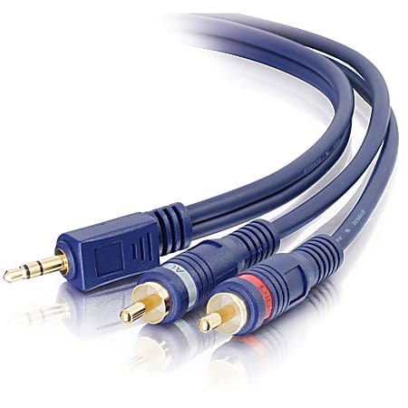 C2G 50ft Velocity One 3.5mm Stereo Male to Two RCA Stereo Male Y-Cable - Mini-phone Male Stereo - RCA Male Stereo - 50ft - Blue