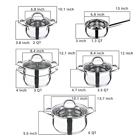 Bergner 12 Piece Stainless Steel Non Stick Cookware Set Silver