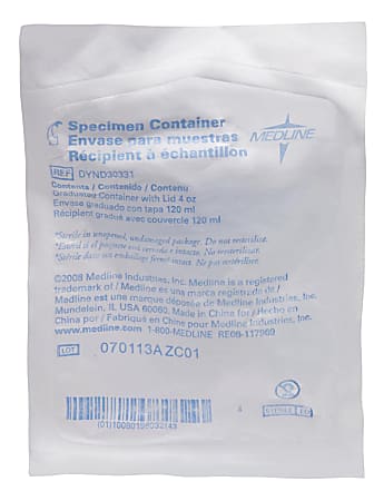 Medline Sterile Specimen Containers, 4 Oz, Pack Of 100 Containers