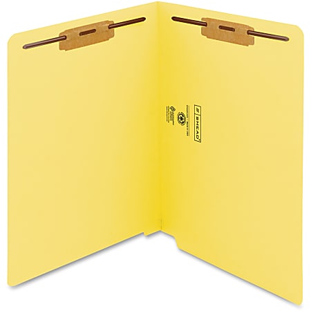 Smead® WaterShed® CutLess® End-Tab Fastener Folders, 8 1/2" x 11", Letter Size, Yellow, Box Of 50 Folders