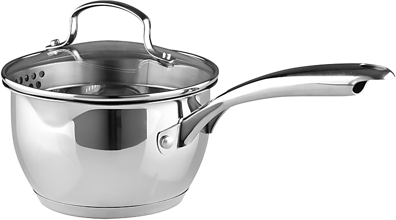 Bergner Essentials 2.6-Quart Stainless Steel Soup Pot with Tempered Glass Lid and Steamer Insert - Silver - 2.6 Quart