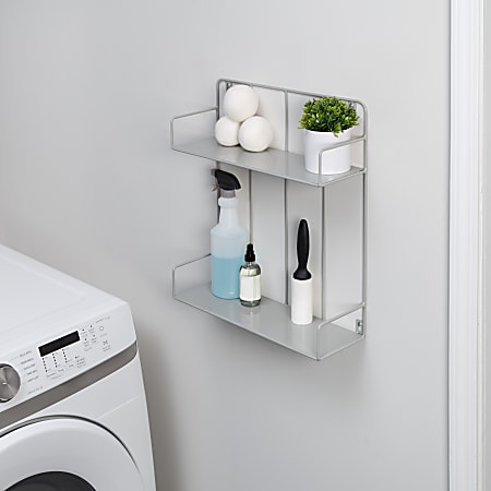 Honey Can Do 2-Tier Metal Wall Shelf, 20"H x 6"W x 18"D, Gray