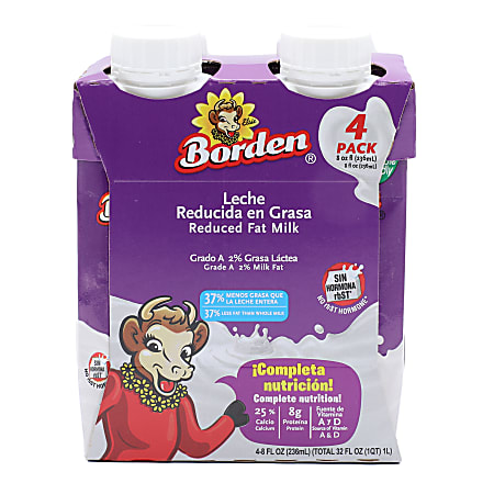 Borden Dairy 2% UHT Milk, Original, 8 Oz, Total Qty 4