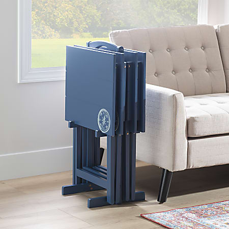 Linon Cheney Tray Table Set 26 25 H x 18 78 W x 15 34 D Navy Set