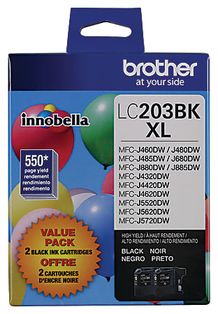 Brother® LC203 Black High-Yield Ink Cartridges, Pack Of 2, LC2032PKS