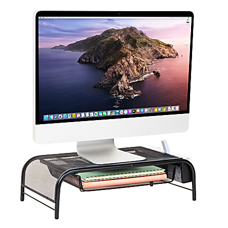 Mind Reader Metal Mesh Monitor Stand, 5-1/2"H x 11-1/2"W x 20"D, Black