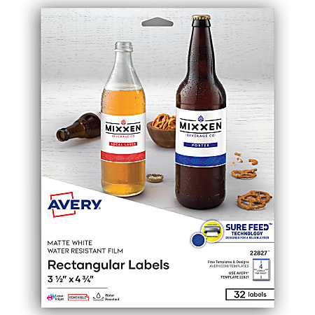 Avery® Removable Durable Rectangle Labels, 22827, 3 1/2" x 4 3/4", White, Pack Of 32