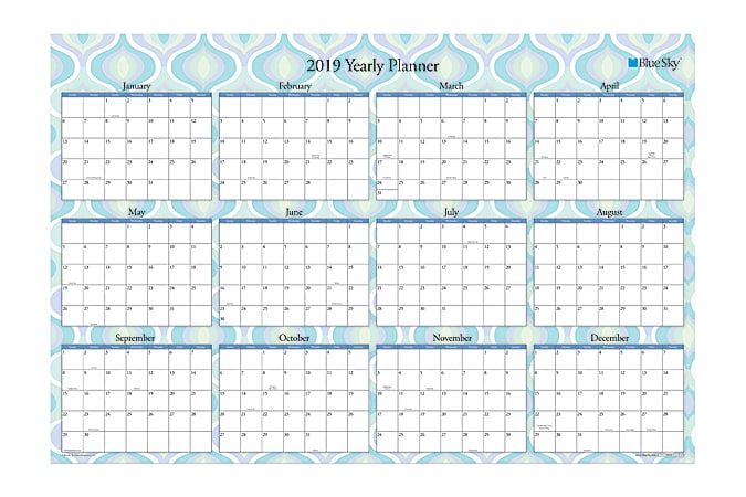 Blue Sky™ Dry-Erase Yearly Wall Calendar, 24" x 36", Boca, January to December 2019