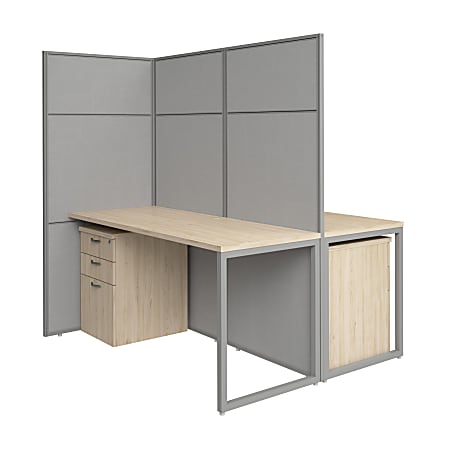 Bush Business Furniture Easy Office 60-inch 2 Person Cubicle Desk with Drawers and Tall Panels, Natural Elm, Standard Delivery