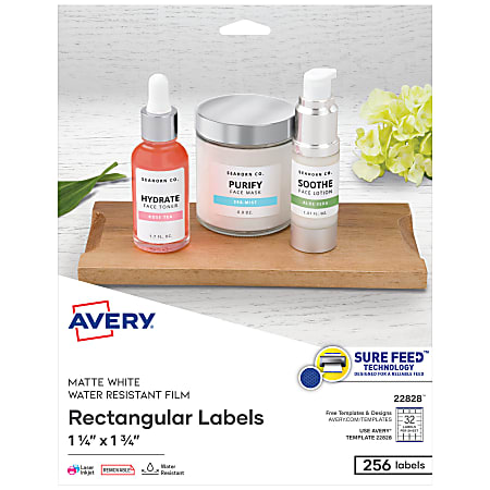 Avery® Removable Durable Pricing Labels, 22828, 1 1/4" x 1 3/4", White, 32 Labels Per Sheet, Pack Of 256