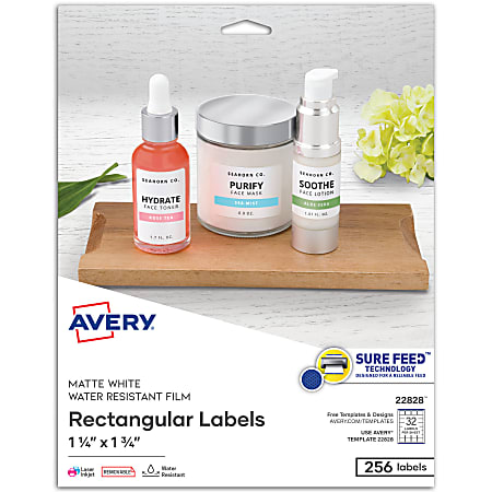 Avery® Removable Durable Pricing Labels, 22828, 1 1/4" x 1 3/4", White, 32 Labels Per Sheet, Pack Of 256